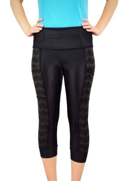 BOLDER Capri Reflective Black Athletic Capri Pants with Pockets