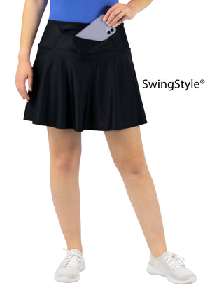 Black Space Dye A-Line Side Pocket Style Athletic Skirt with Built